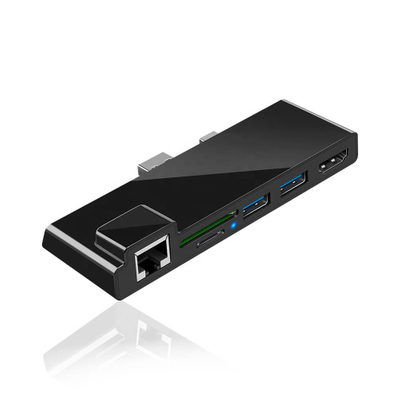 Promotional Custom Logo OEM 6 in 1 USB Hub To HDMI Ethernet USB 3.0 TF SD Card Reader Connection Docking Adaptor Hub