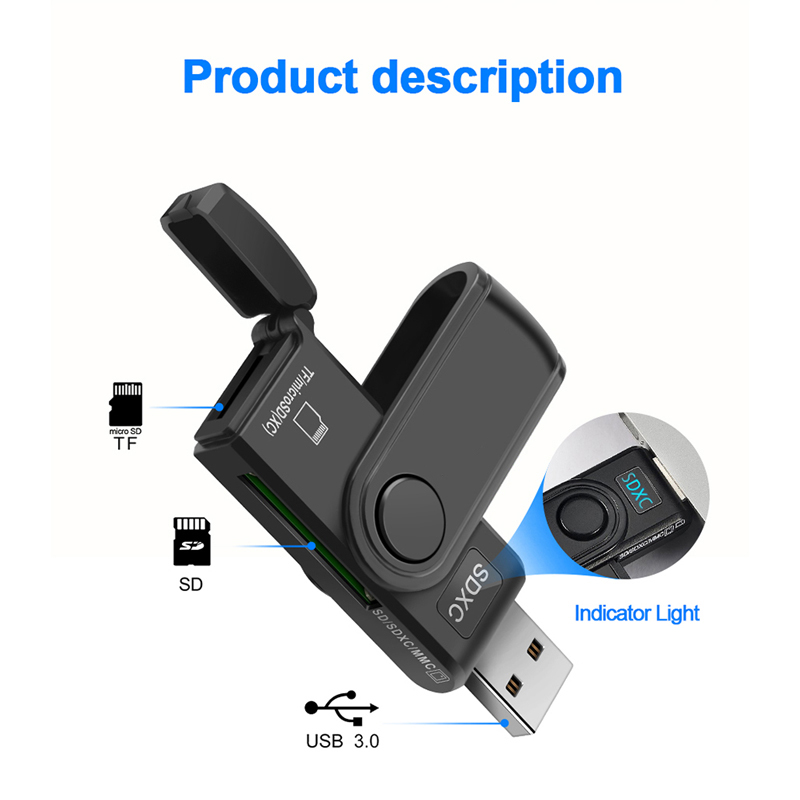 High Quality Portable Mini Size Usb 3.0 Card Reader 2 in 1 USB 3.0 SD/TF Card Reader for Camera