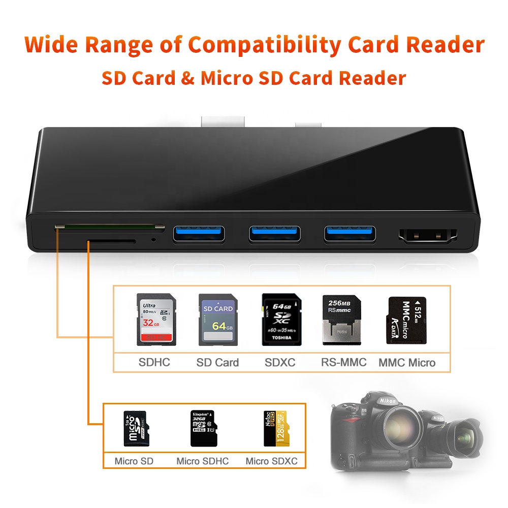 Portable Multiport Card Reader Docking Station 6 In 1 Adapter USB Hub 3.0 Combo TF Card Reader Driver USB Hub for Surface
