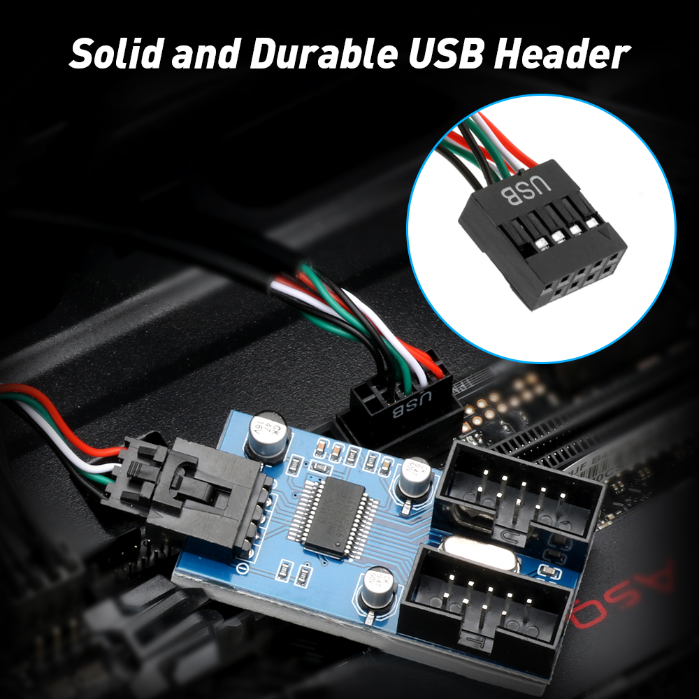 Allkei HC427 Computer Motherboard USB 9-Pin Extension One-To-Two Circuit Board 9pin USB2.0 Hub