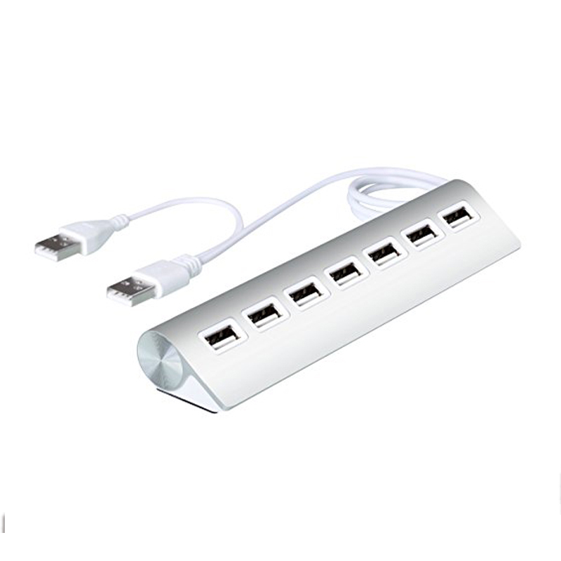 Silver 7 Port USB Splitter High Speed Aluminium Alloy USB 2.0 Hub For Laptop PC