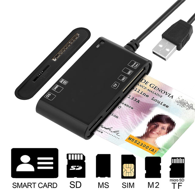  usb2.0 multi slot sim card reader portable table smart atm card reader with MMC M2 TF CAC