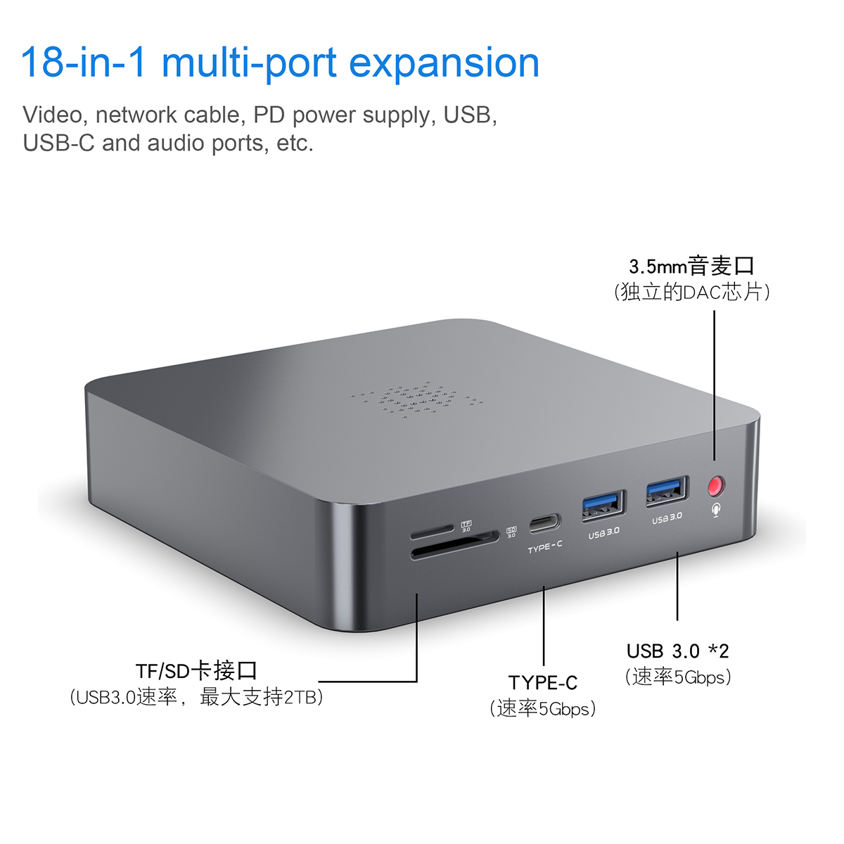 Aluminum 18 in 1 Type C Hub Multi Function Hdmi Vga Adapter 4 Usb RJ45 PD Charger Docking Station for MacBook Pro