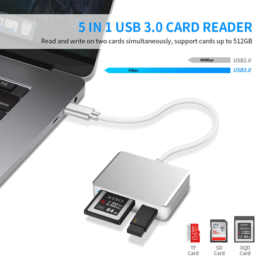 Hot Selling Multifunction SD+TF+XQD USB-C Card Reader for Sony Camera USB 3.0 Hub Combine with Memory Card XQD Card Reader Type C Hub And USB 3.0 Card Reader for Laptop